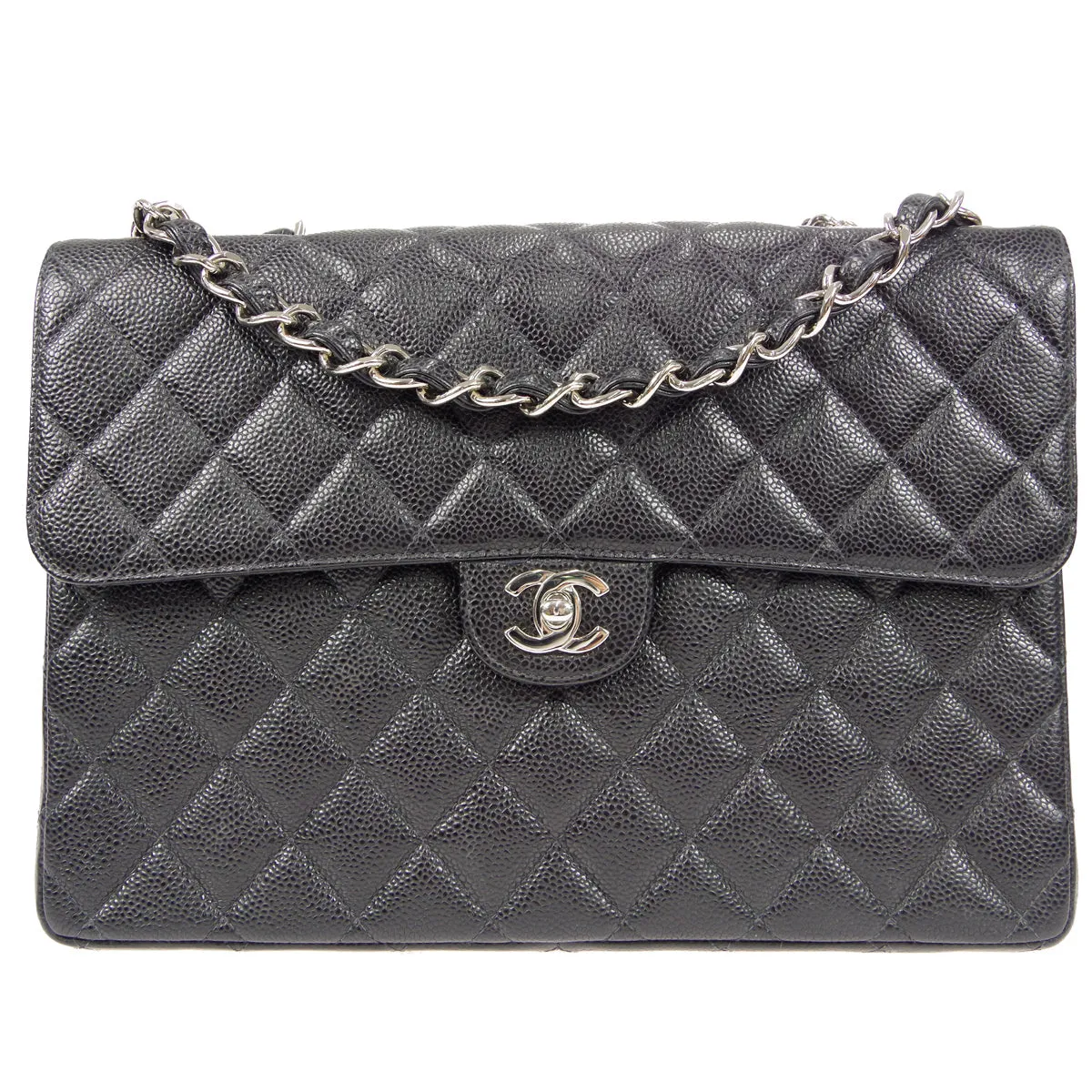 CHANEL 2000-2001 Classic Flap Jumbo SHW Black Caviar 48504