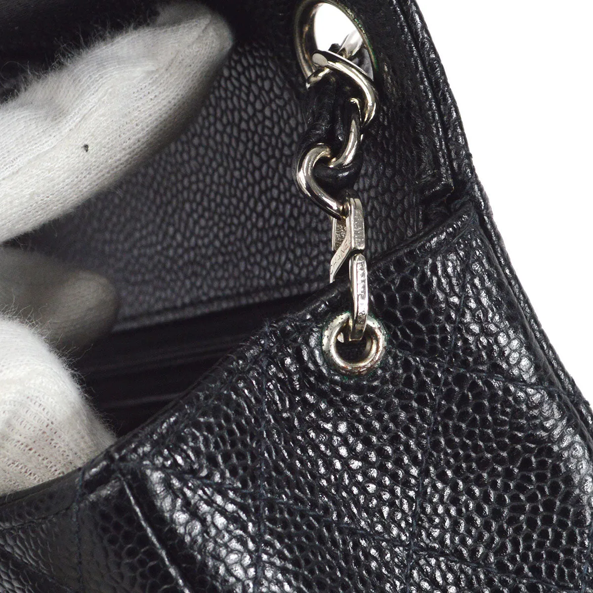 CHANEL 2000-2001 Classic Square Flap Mini 17 Black Caviar 27254