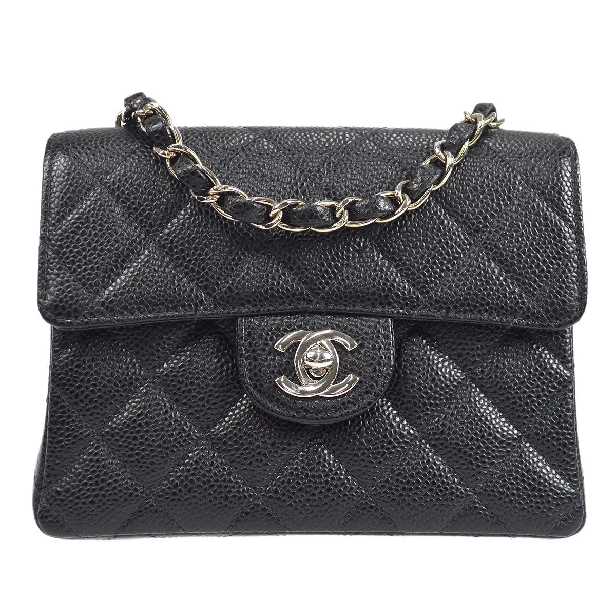CHANEL 2000-2001 Classic Square Flap Mini 17 Black Caviar 27254