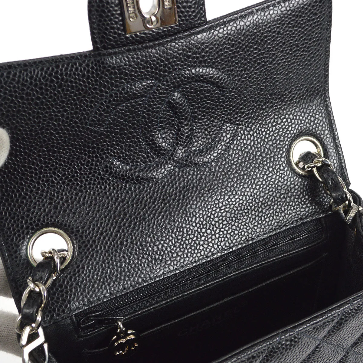 CHANEL 2000-2001 Classic Square Flap Mini 17 Black Caviar 27254