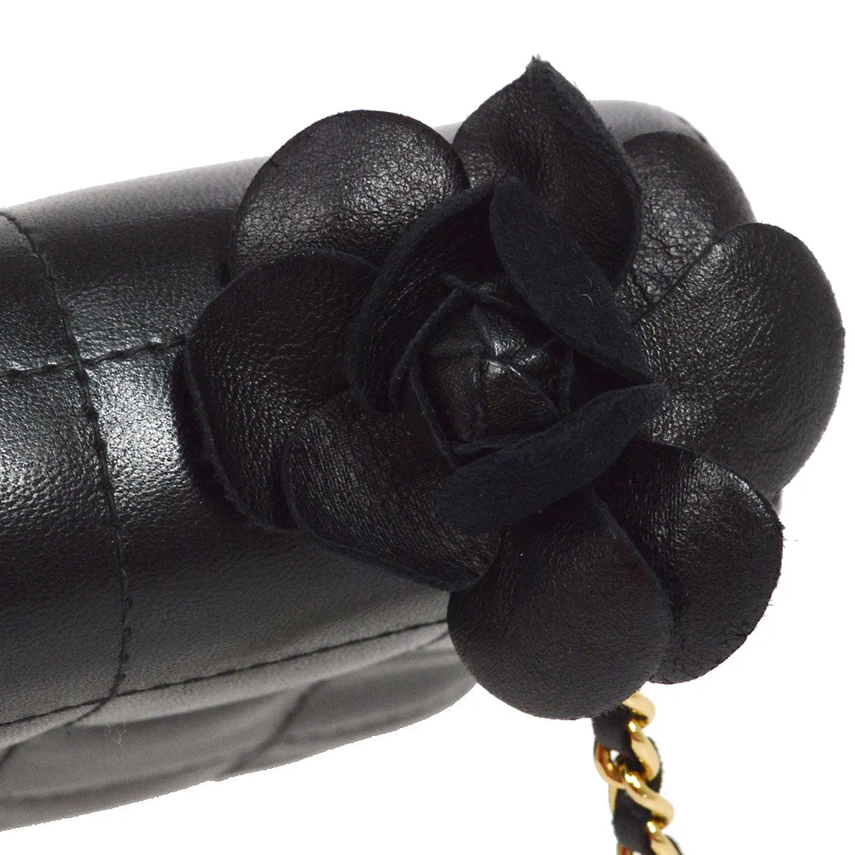 CHANEL 2003-2004 Camellia Choco Bar Shoulder Bag Mini Black Lambskin 15690