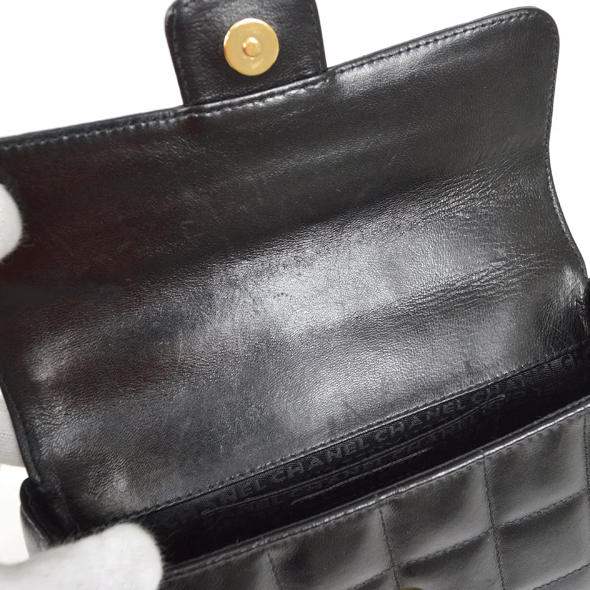 CHANEL 2003-2004 Camellia Choco Bar Shoulder Bag Mini Black Lambskin 15690