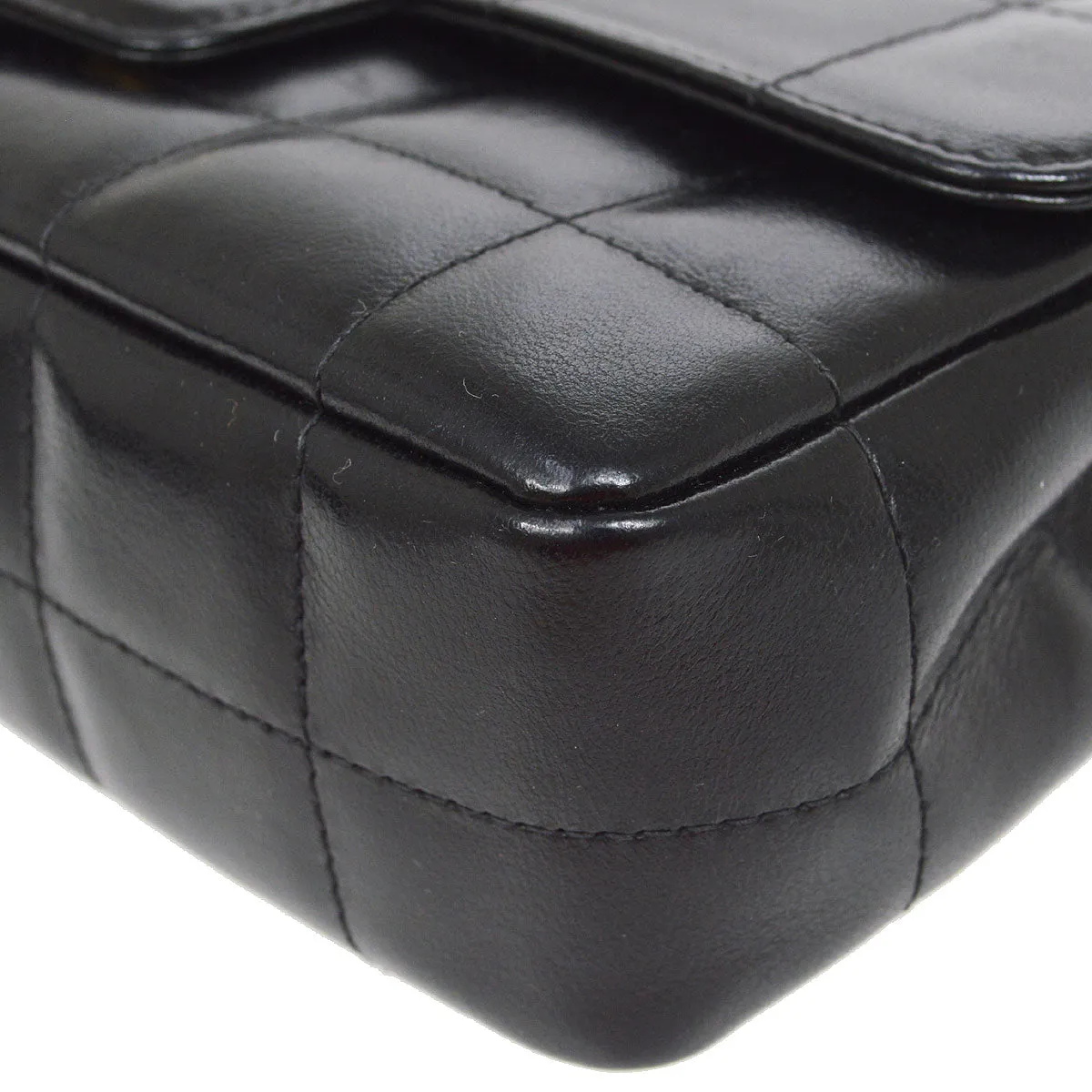 CHANEL 2003-2004 Camellia Choco Bar Shoulder Bag Mini Black Lambskin 15690