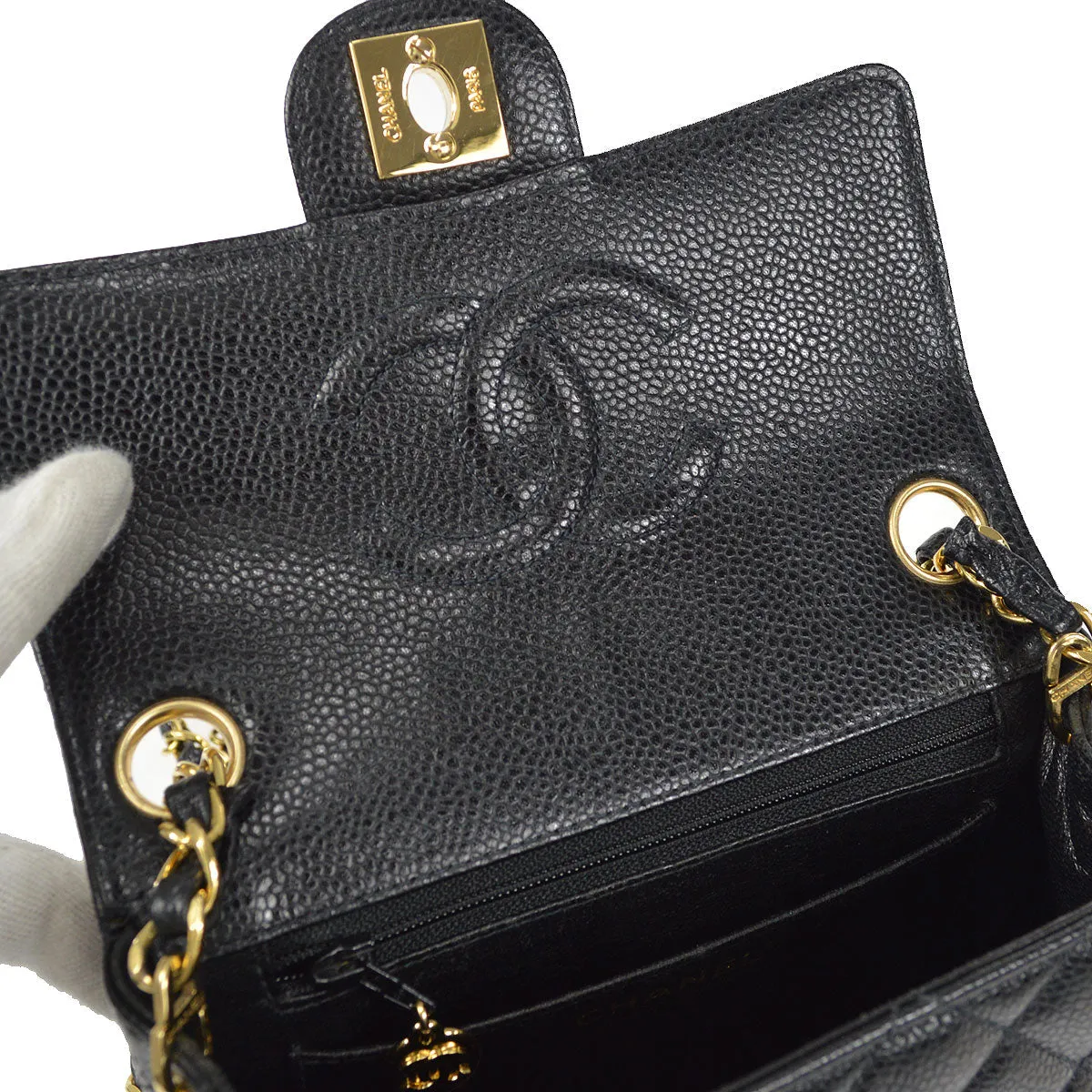 CHANEL Classic Flap Mini Square Chain Shoulder Bag Black Caviar 58067