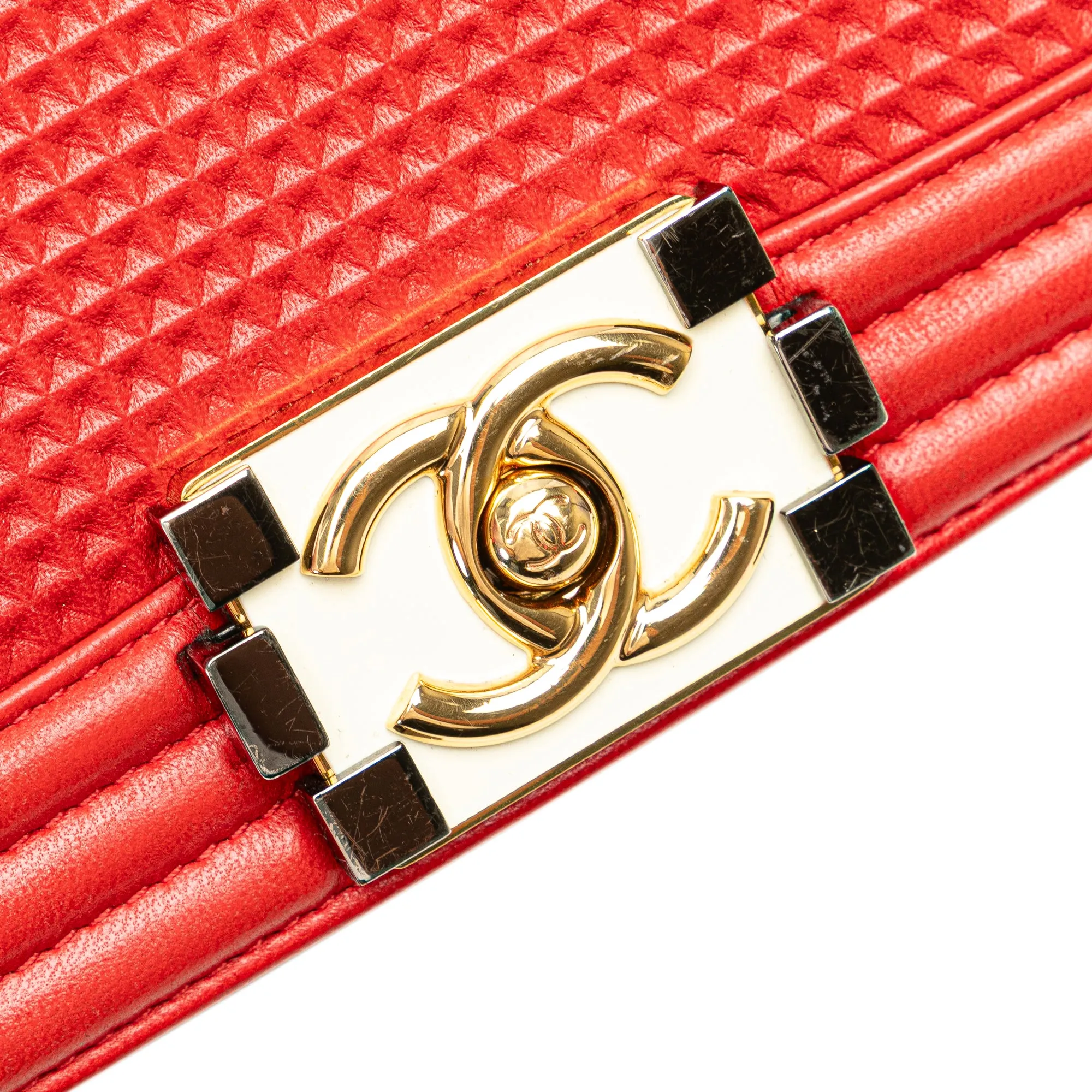 Chanel Old Medium Lambskin Embossed Cube Boy Flap