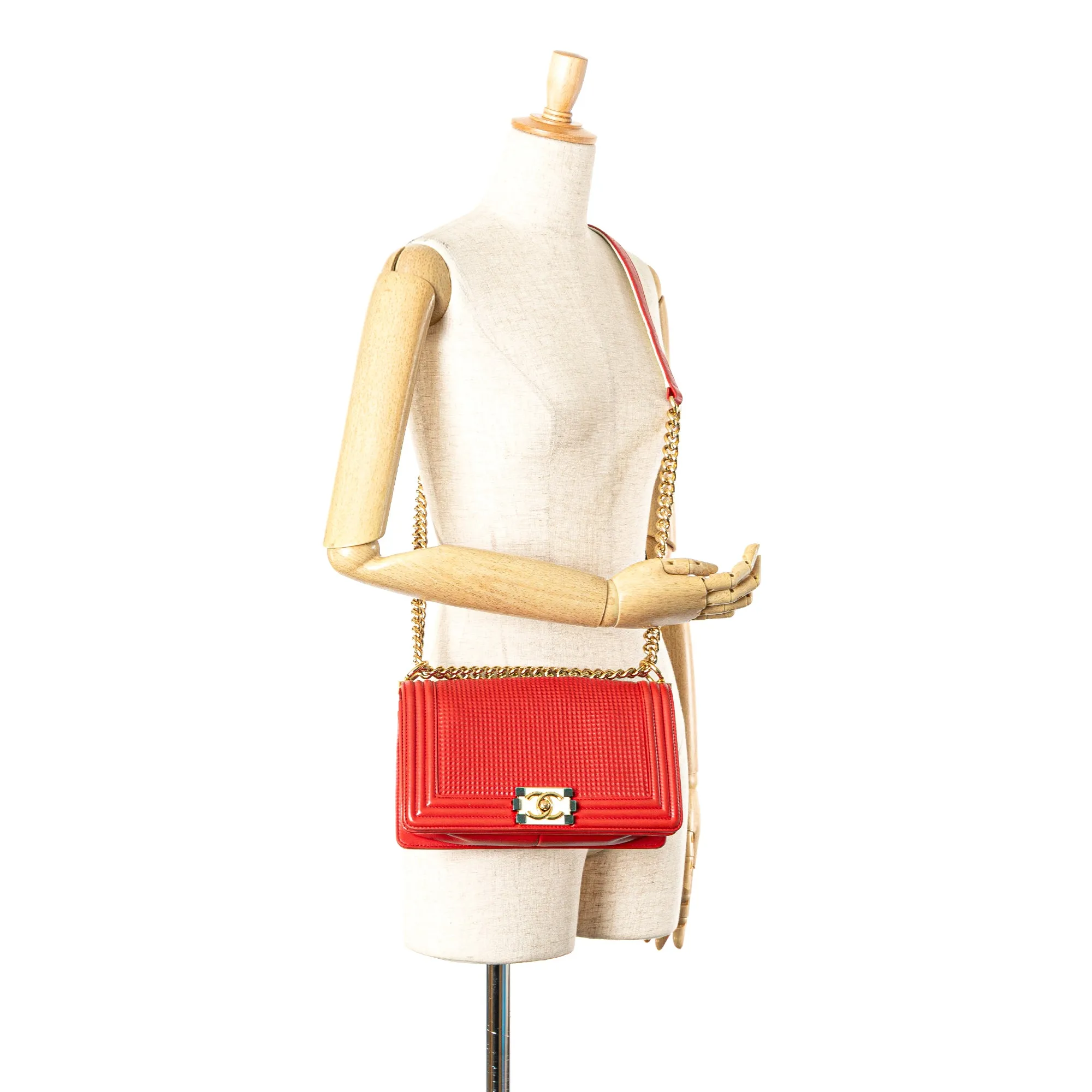 Chanel Old Medium Lambskin Embossed Cube Boy Flap