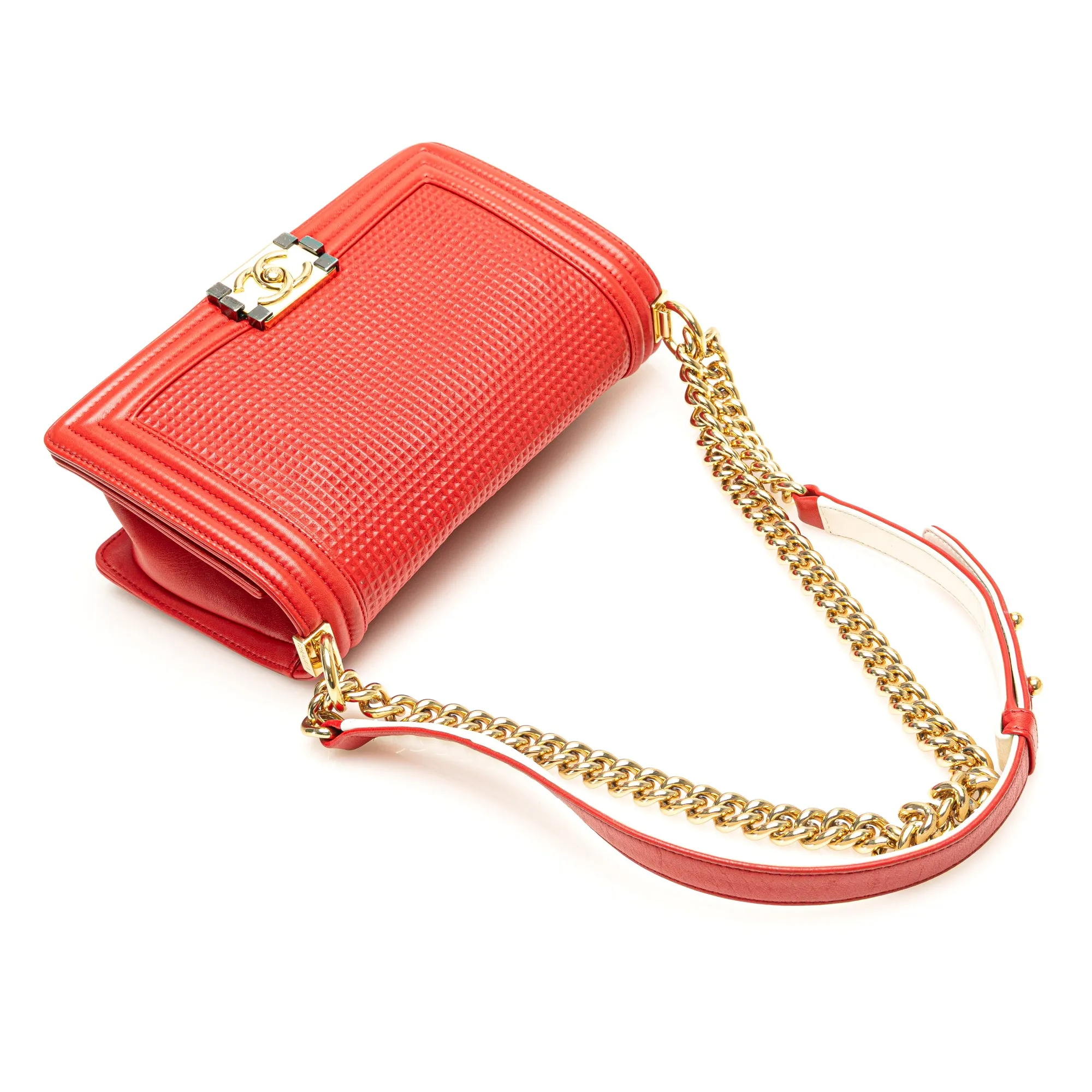 Chanel Old Medium Lambskin Embossed Cube Boy Flap