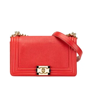 Chanel Old Medium Lambskin Embossed Cube Boy Flap