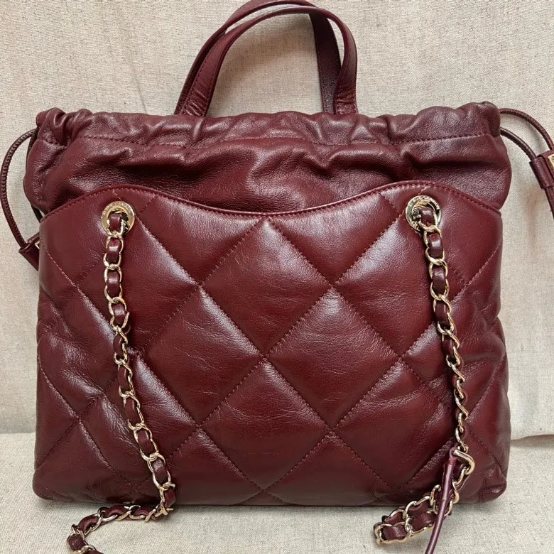 CHANEL Quilted Burgundy Leather Shoulder Bag