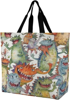 Chaotic Colorful Monsters Tote Bag Reusable Grocery Bags for Women Travel Shoulder Bag Large Shopping Bag Handbag