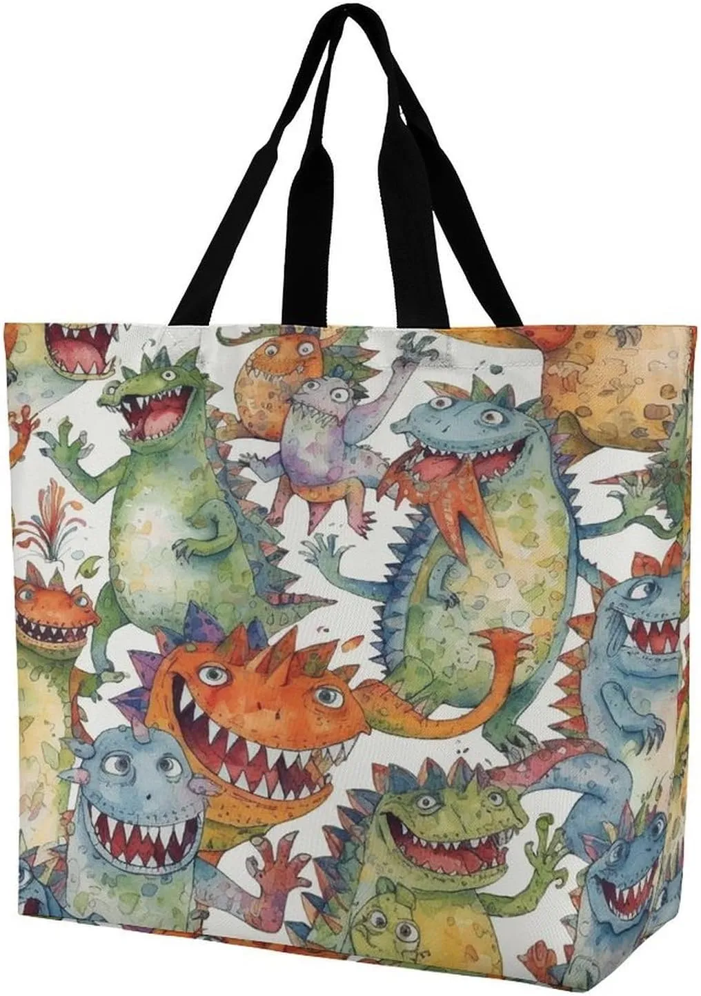 Chaotic Colorful Monsters Tote Bag Reusable Grocery Bags for Women Travel Shoulder Bag Large Shopping Bag Handbag