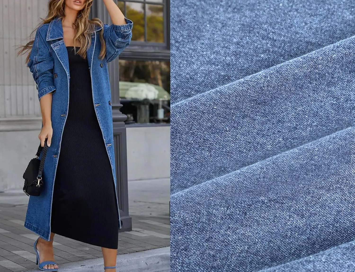 CHARTOU Women's Casual Double Breasted Long Denim Trench Coat Jean Jacket Trenchcoat with Belt Duster Coat