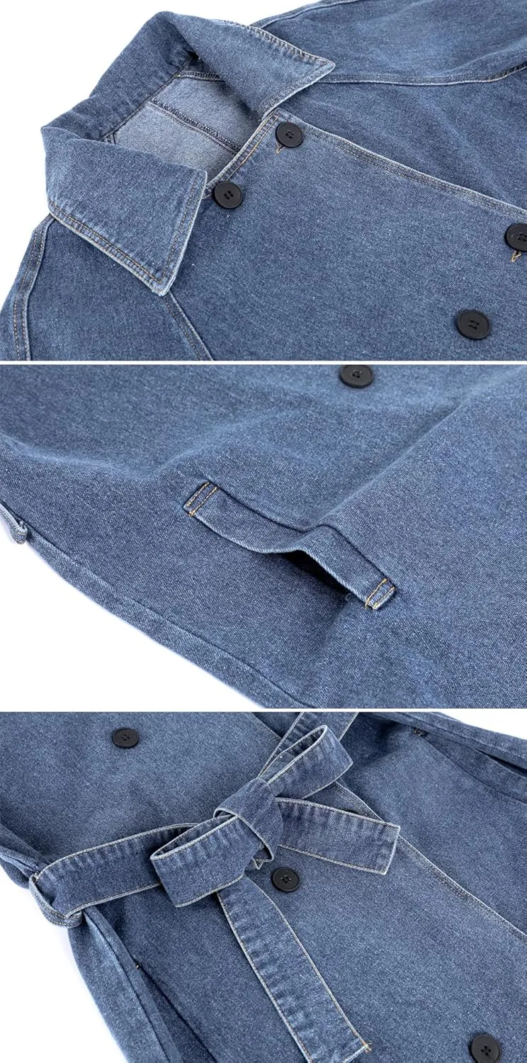 CHARTOU Women's Casual Double Breasted Long Denim Trench Coat Jean Jacket Trenchcoat with Belt Duster Coat