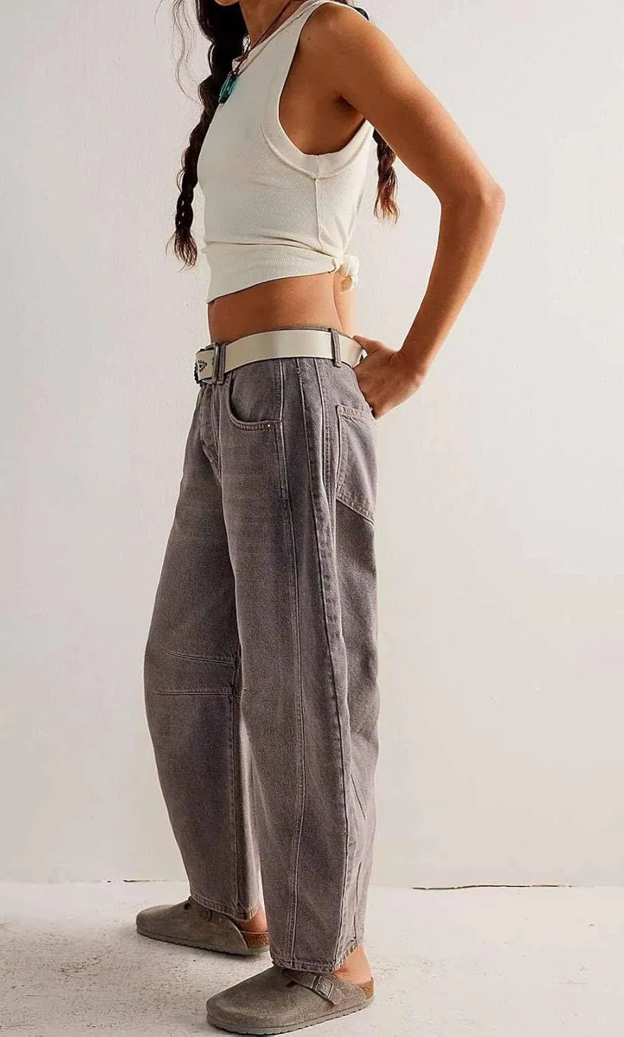 CHARTOU Women's Wide Leg Cropped Baggy Y2k Mid Rise Jeans - Boyfriend Harem Denim Pants