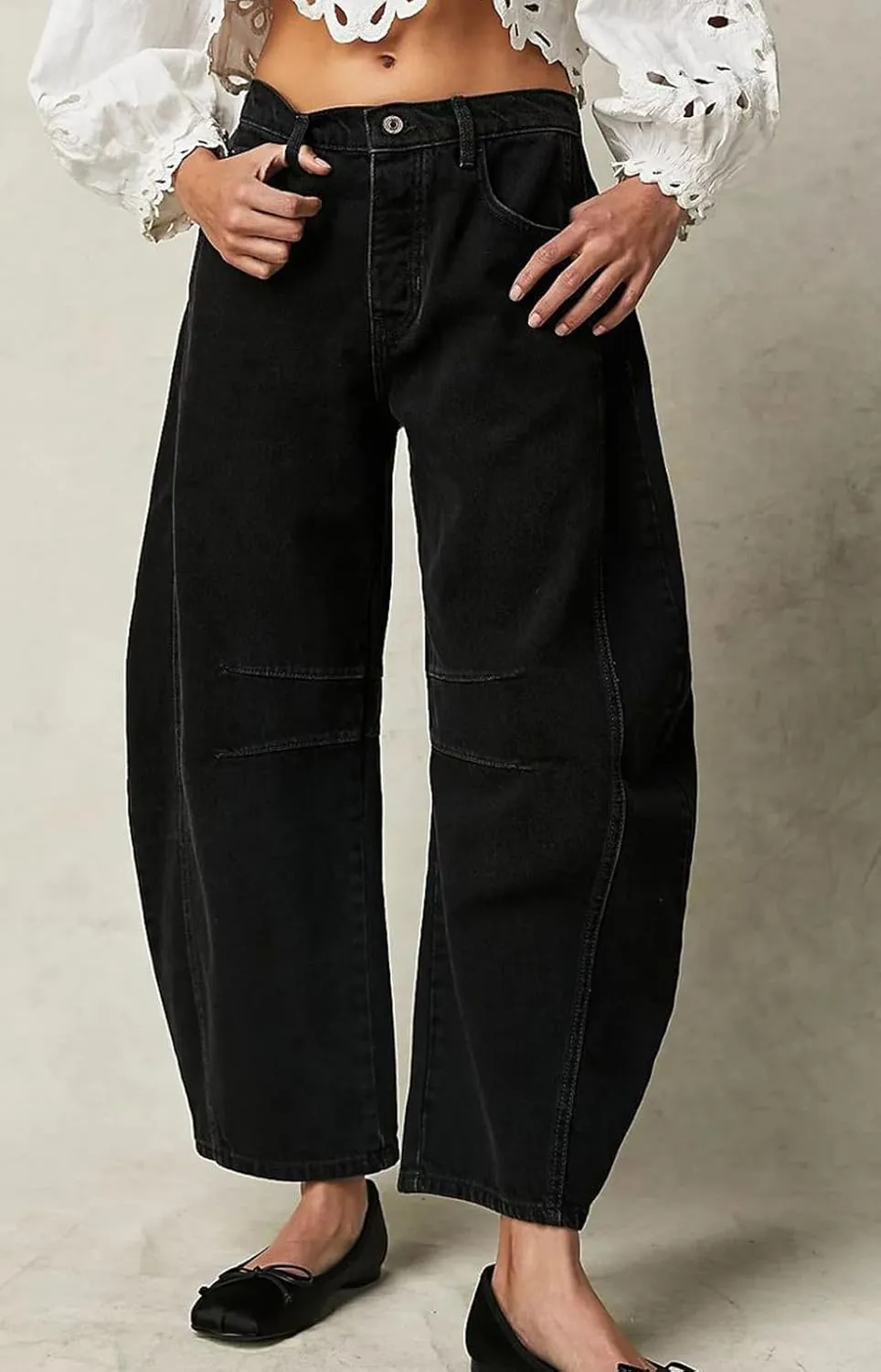 CHARTOU Women's Wide Leg Cropped Baggy Y2k Mid Rise Jeans - Boyfriend Harem Denim Pants