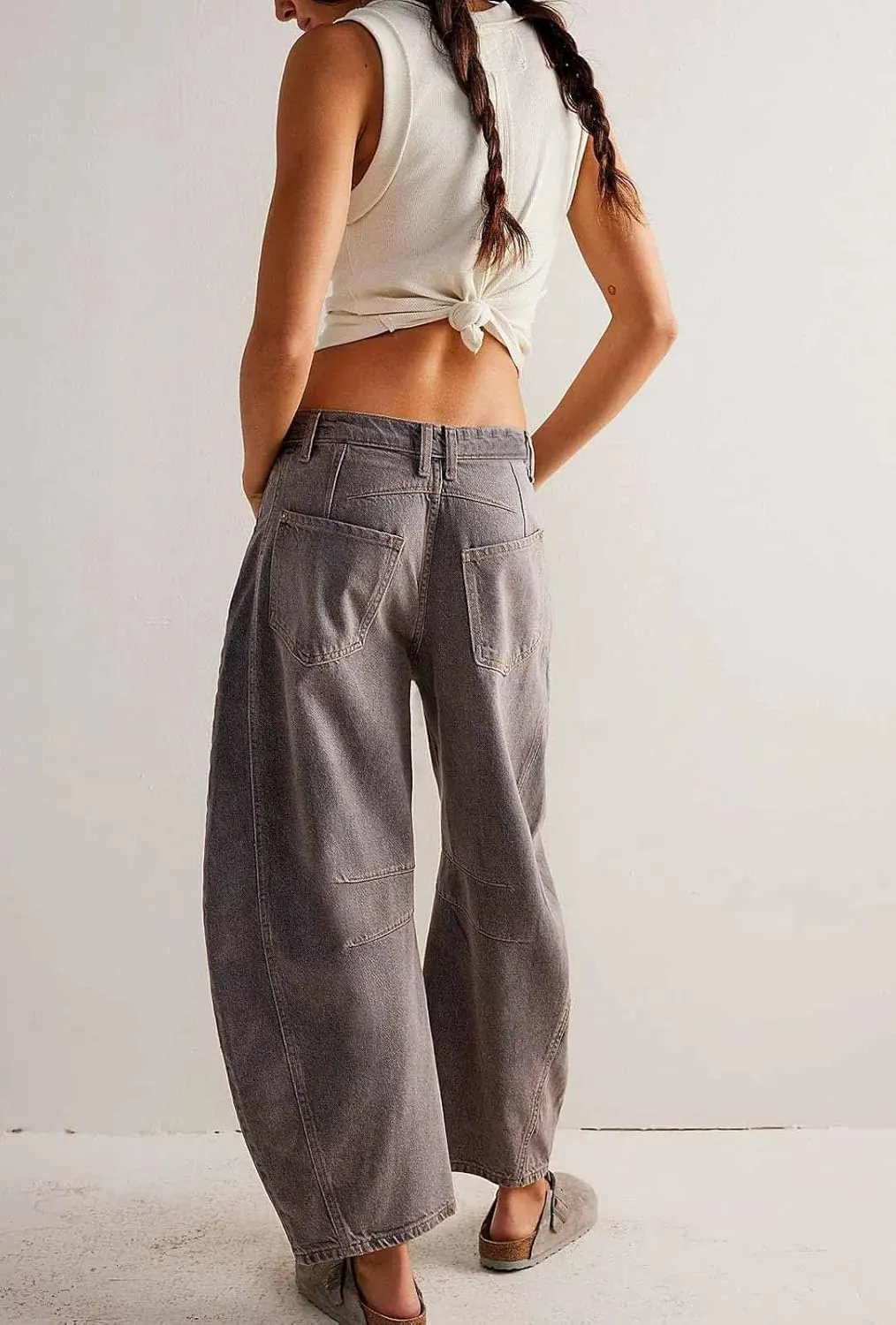 CHARTOU Women's Wide Leg Cropped Baggy Y2k Mid Rise Jeans - Boyfriend Harem Denim Pants
