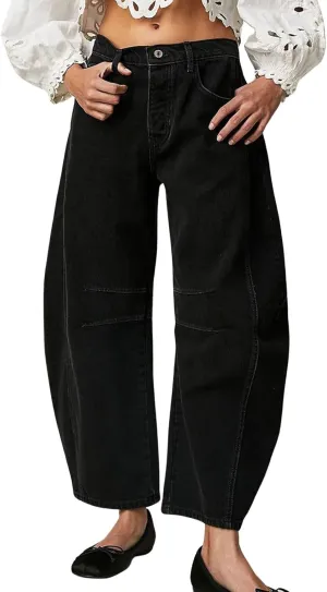 CHARTOU Women's Wide Leg Cropped Baggy Y2k Mid Rise Jeans - Boyfriend Harem Denim Pants