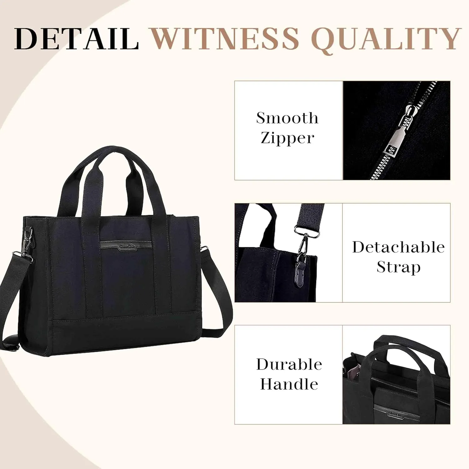Chase Chic Canvas Tote Bag with Zipper for Women, Multi Pocket Shoulder Crossbody Handbag Bag with Compartments for Work