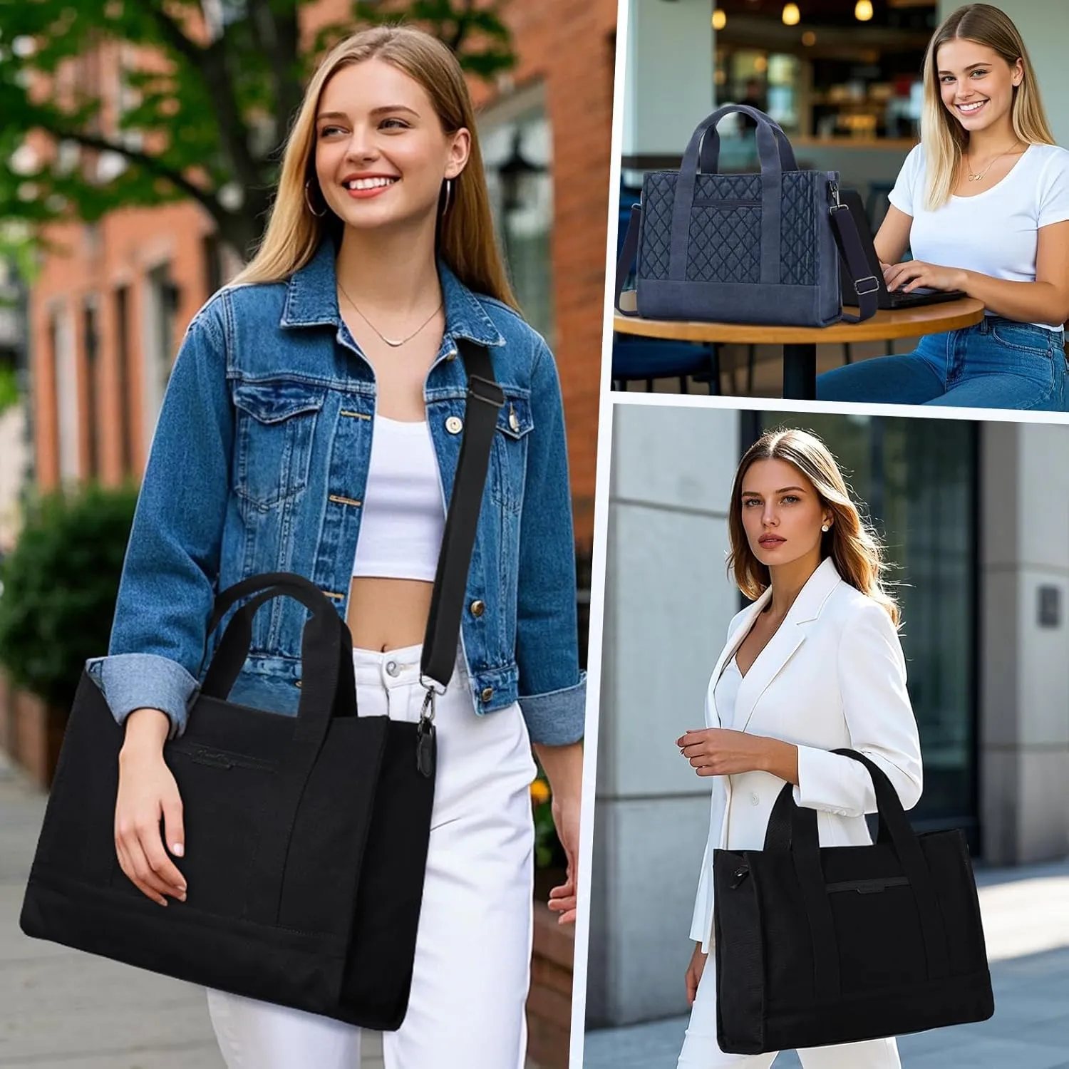 Chase Chic Canvas Tote Bag with Zipper for Women, Multi Pocket Shoulder Crossbody Handbag Bag with Compartments for Work