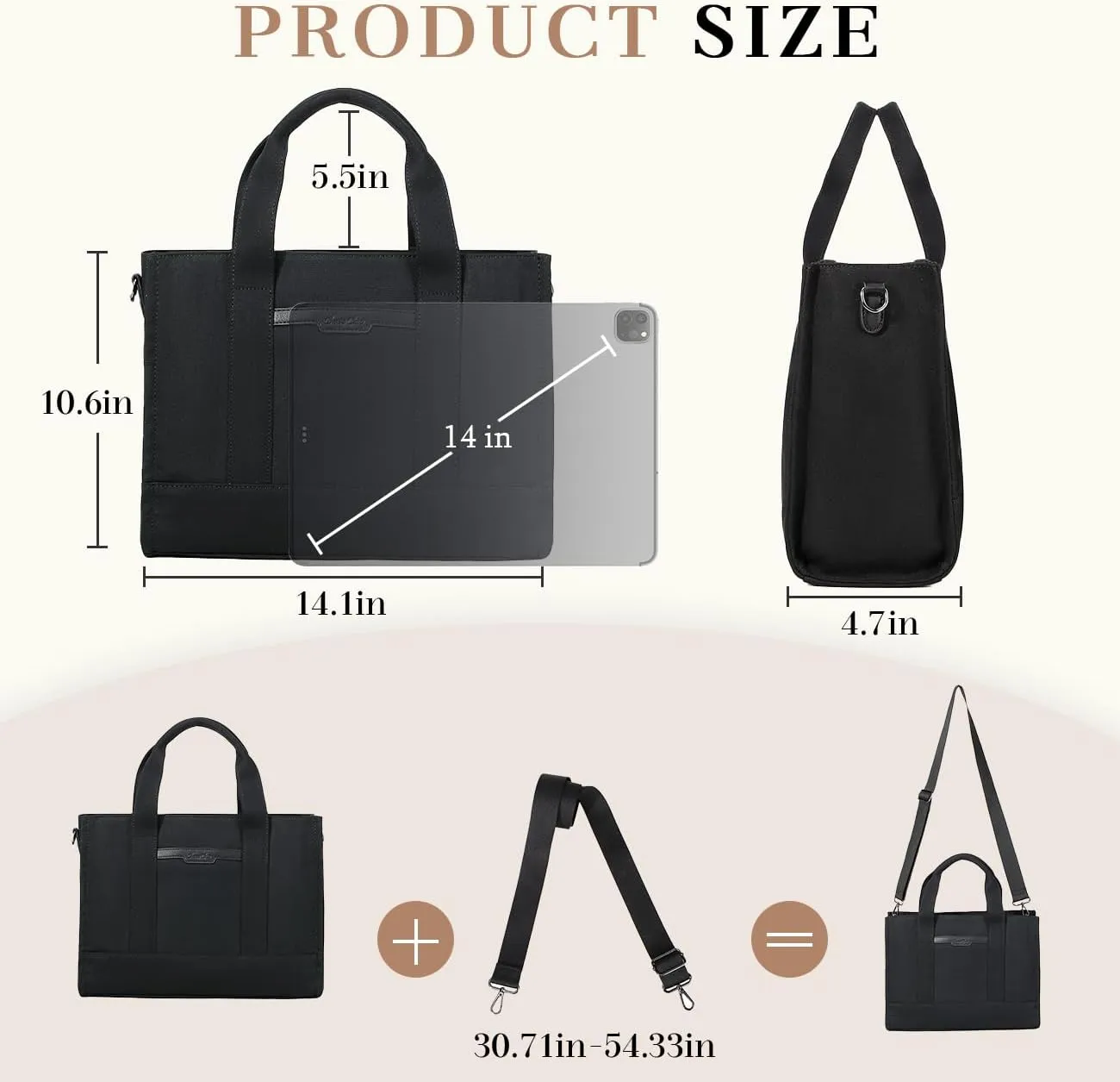 Chase Chic Canvas Tote Bag with Zipper for Women, Multi Pocket Shoulder Crossbody Handbag Bag with Compartments for Work