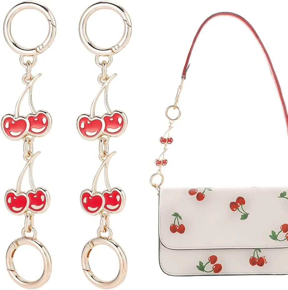 CHGCRAFT 2Pcs Cherry Link Purse Strap Extender Bag Chain Handbag Strap Extender Clutch Strap Extension with Buckles Purse Chain Accessories Replacement for Crossbody Bag Clutch Bag, Red