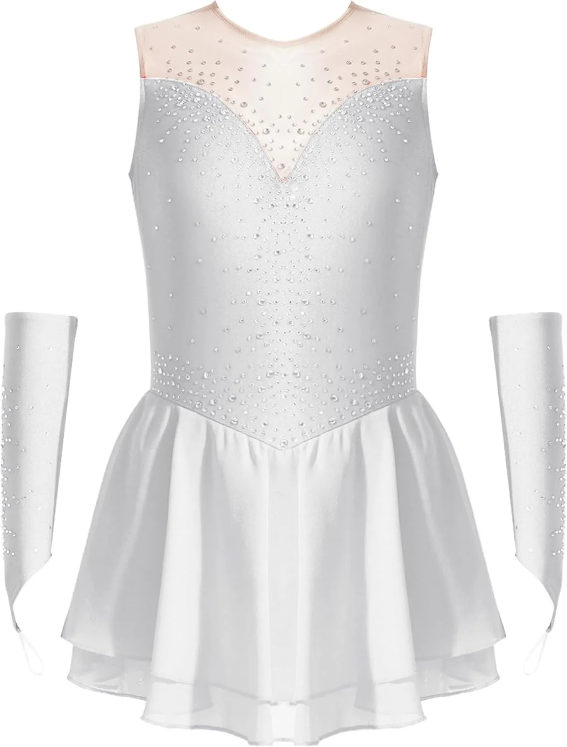 CHICTRY Girls Ice Figure Skating Dress Ballet Dance Skirt Leotard with Gloves Gymnastics Dance Dress