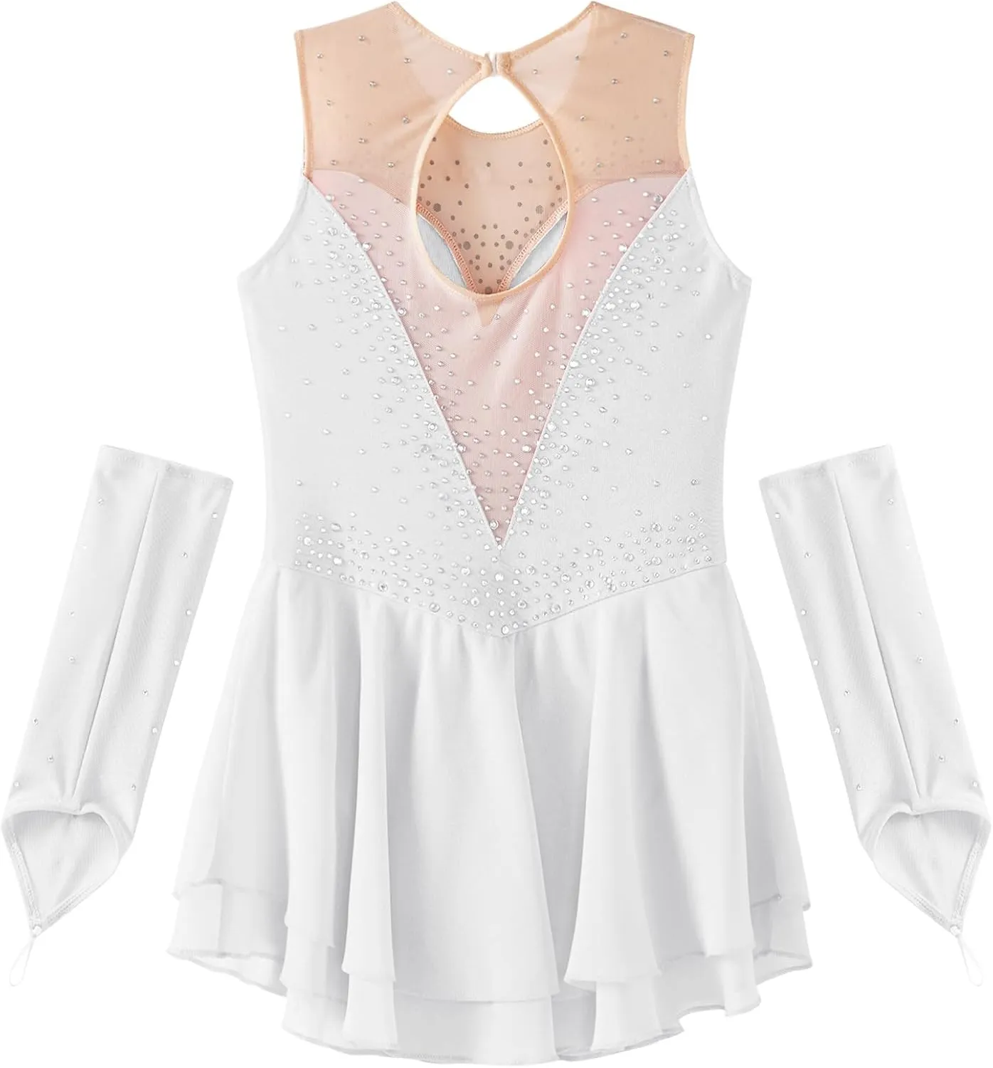 CHICTRY Girls Ice Figure Skating Dress Ballet Dance Skirt Leotard with Gloves Gymnastics Dance Dress