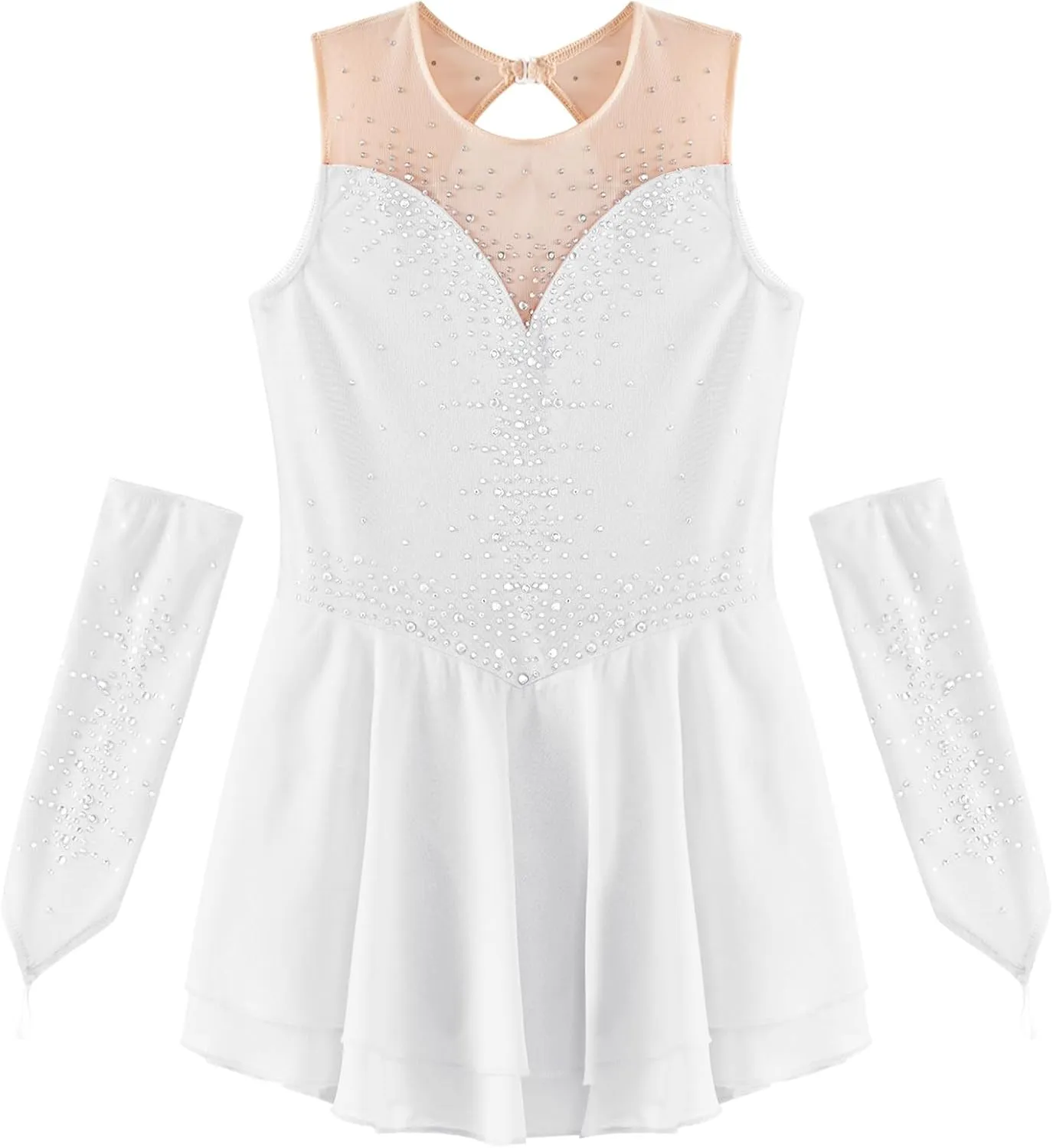 CHICTRY Girls Ice Figure Skating Dress Ballet Dance Skirt Leotard with Gloves Gymnastics Dance Dress