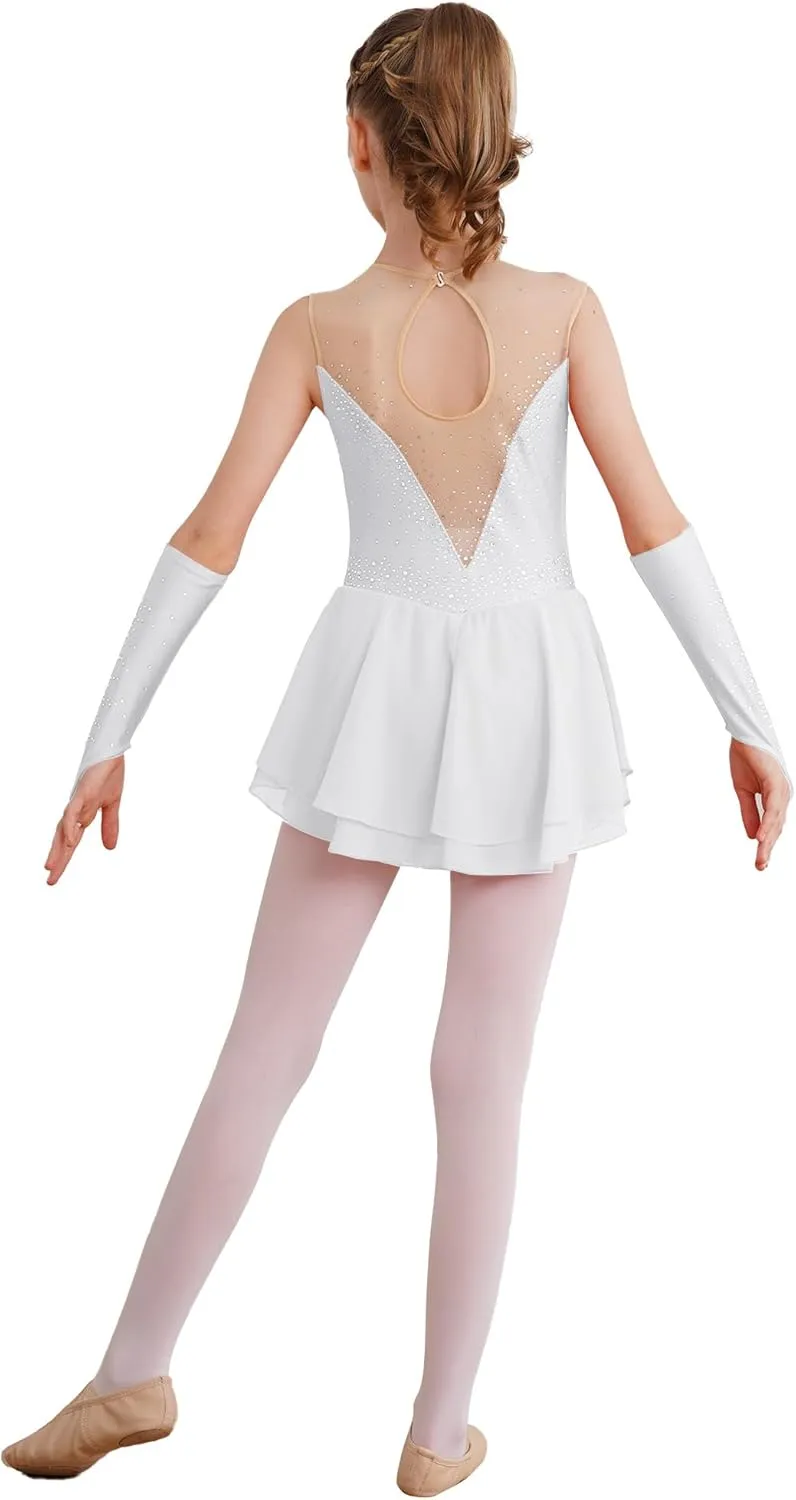 CHICTRY Girls Ice Figure Skating Dress Ballet Dance Skirt Leotard with Gloves Gymnastics Dance Dress