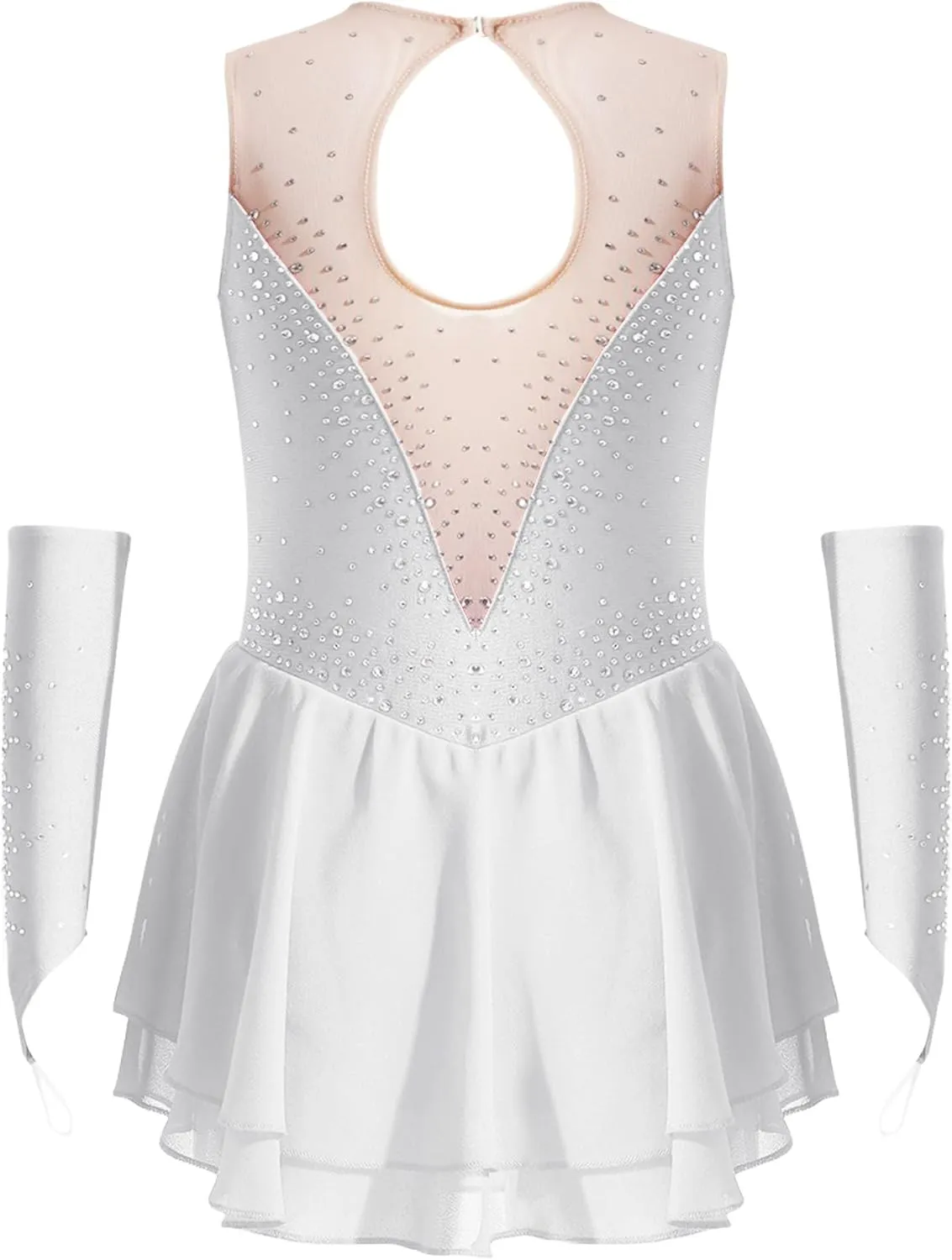 CHICTRY Girls Ice Figure Skating Dress Ballet Dance Skirt Leotard with Gloves Gymnastics Dance Dress