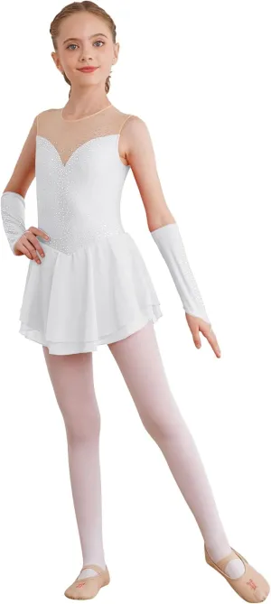 CHICTRY Girls Ice Figure Skating Dress Ballet Dance Skirt Leotard with Gloves Gymnastics Dance Dress