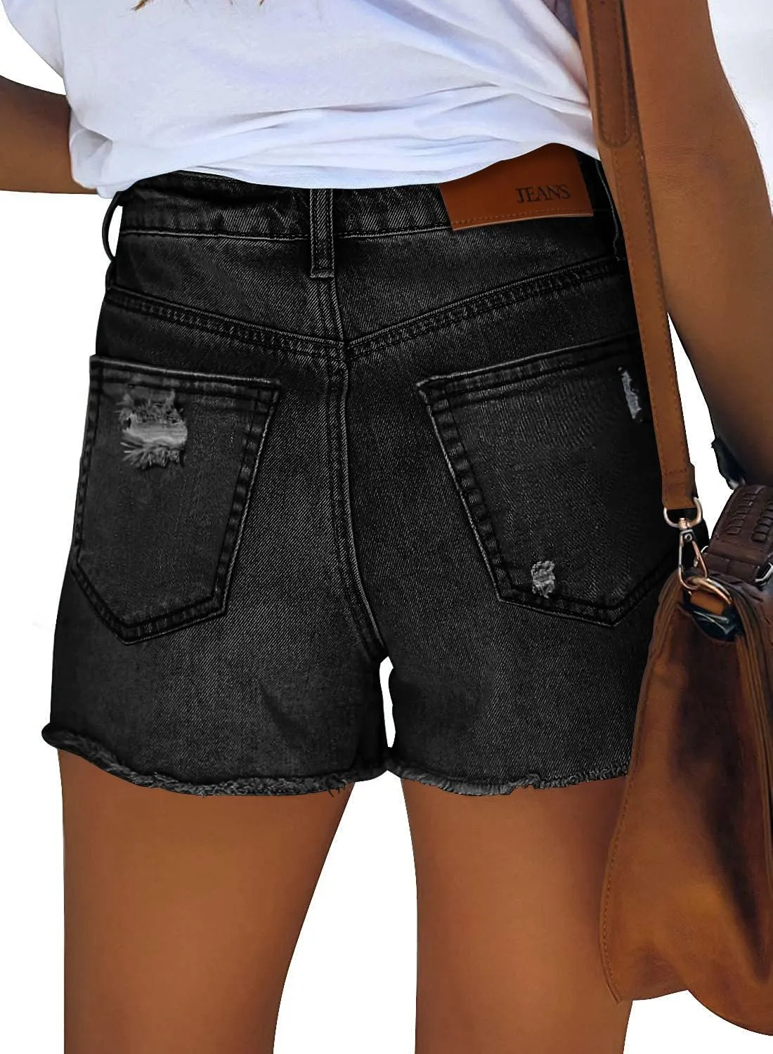 CHICZONE Womens Mid-High Waisted Ripped Denim Jean Shorts Cutoff Stretchy Summer Hot Short Pants