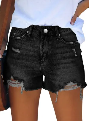 CHICZONE Womens Mid-High Waisted Ripped Denim Jean Shorts Cutoff Stretchy Summer Hot Short Pants