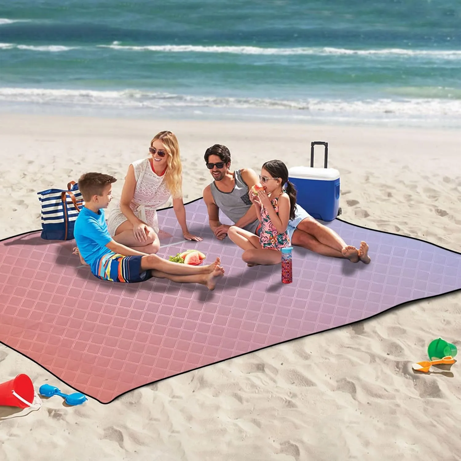 CHIFIGNO Coral Pink Lavender Blue Gradient Beach Mat Sand Free Waterproof Print Outside Blankets for Grass Cute Picnic Blankets Foldable 80" x 60"