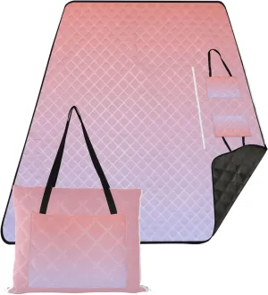CHIFIGNO Coral Pink Lavender Blue Gradient Beach Mat Sand Free Waterproof Print Outside Blankets for Grass Cute Picnic Blankets Foldable 80" x 60"