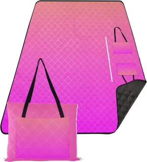 CHIFIGNO Coral Pink Magenta Gradient Cute Picnic Blanket Mat Foldable Oversized Beach Blanket Waterproof Grass Blankets for Outdoors 80" x 60"