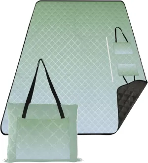 CHIFIGNO Dinosaur Green Elegant Blue Gradient Beach Mat Sand Free Waterproof Cute Picnic Blanket Mat Foldable Print Outdoor Mat for Camping 80" x 60"
