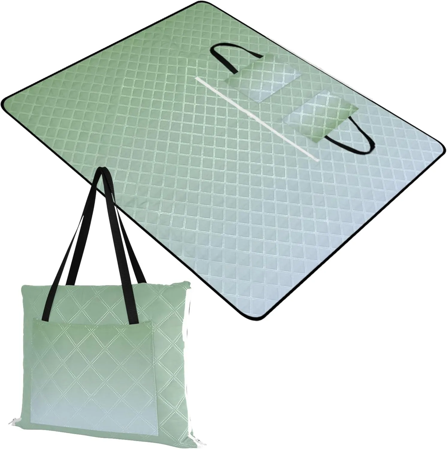 CHIFIGNO Dinosaur Green Elegant Blue Gradient Beach Mat Sand Free Waterproof Cute Picnic Blanket Mat Foldable Print Outdoor Mat for Camping 80" x 60"