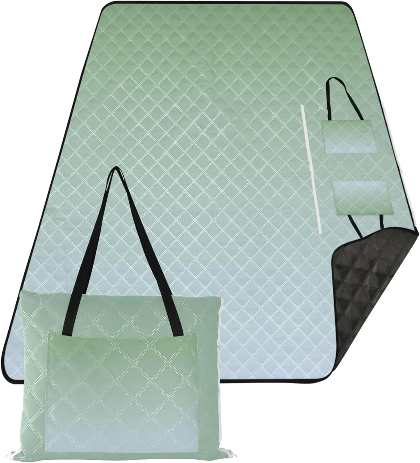 CHIFIGNO Dinosaur Green Elegant Blue Gradient Beach Mat Sand Free Waterproof Cute Picnic Blanket Mat Foldable Print Outdoor Mat for Camping 80" x 60"