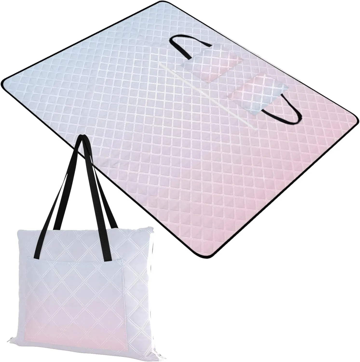 CHIFIGNO Elegant Blue Cute Pink Gradient Beach Mat Sand Free Waterproof, Packable Camping Blanket Cute Picnic Mat Foldable, 80" x 60"