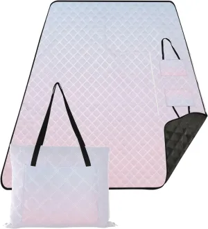 CHIFIGNO Elegant Blue Cute Pink Gradient Beach Mat Sand Free Waterproof, Packable Camping Blanket Cute Picnic Mat Foldable, 80" x 60"