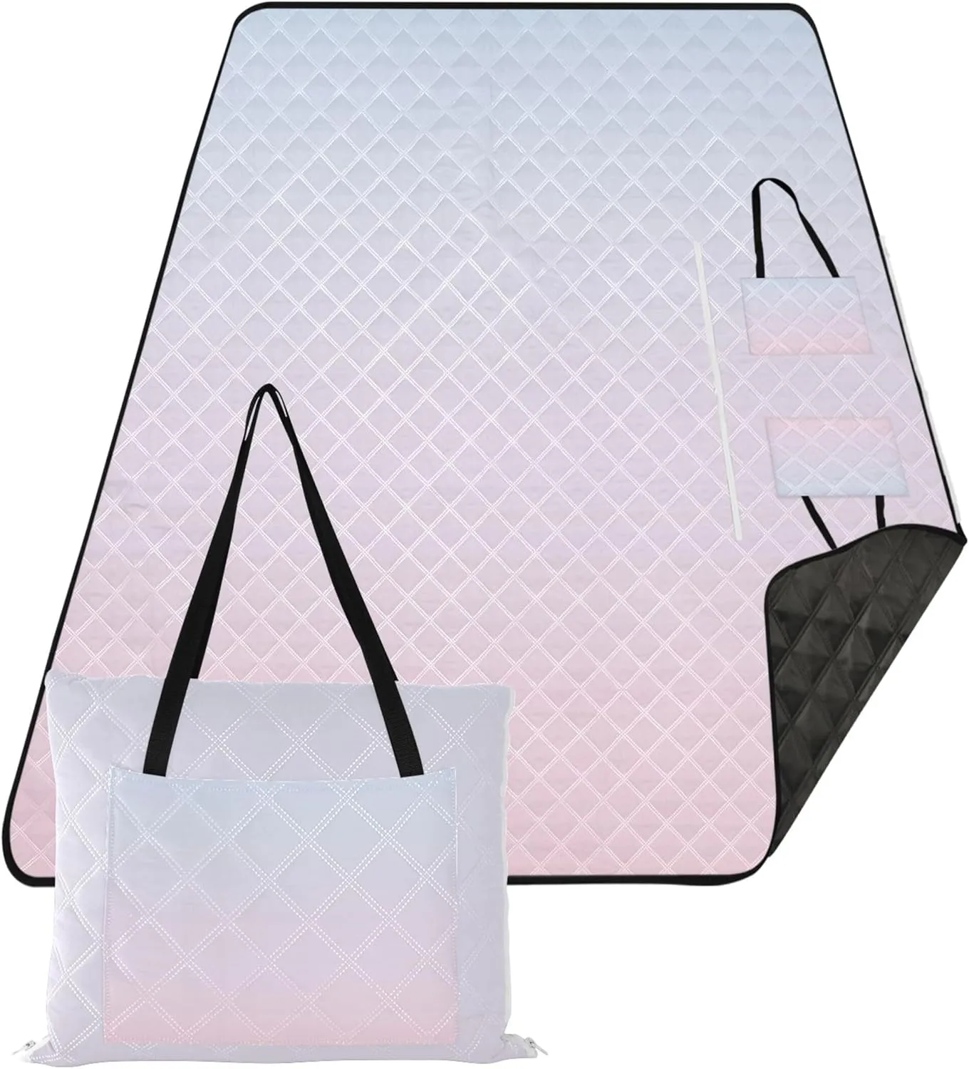 CHIFIGNO Elegant Blue Cute Pink Gradient Beach Mat Sand Free Waterproof, Packable Camping Blanket Cute Picnic Mat Foldable, 80" x 60"