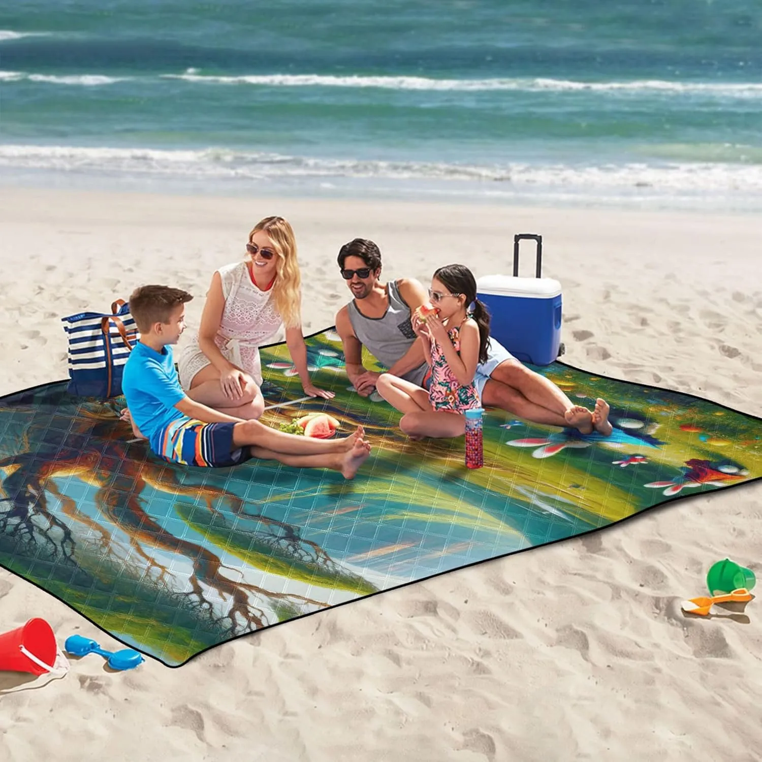 CHIFIGNO Fantasy Bunny Wonderland Forest Sand Free Beach Blanket Waterproof Packable Camping Blanket Cute Picnic Mat Foldable 80" x 60"