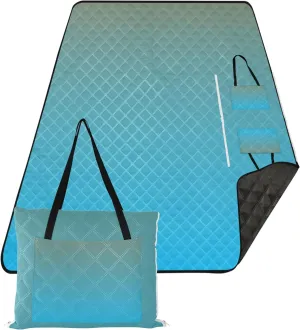 CHIFIGNO Green Sky Blue Gradient Beach Mat Waterproof Sandproof Outdoor Blanket for Grass Cute Picnic Blanket Foldable 80" x 60"