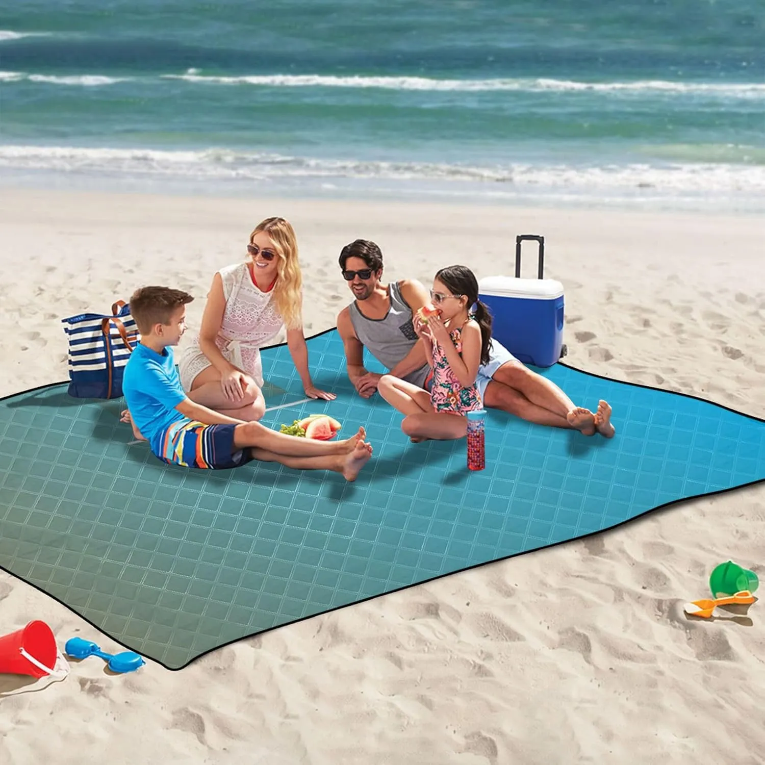 CHIFIGNO Green Sky Blue Gradient Beach Mat Waterproof Sandproof Outdoor Blanket for Grass Cute Picnic Blanket Foldable 80" x 60"