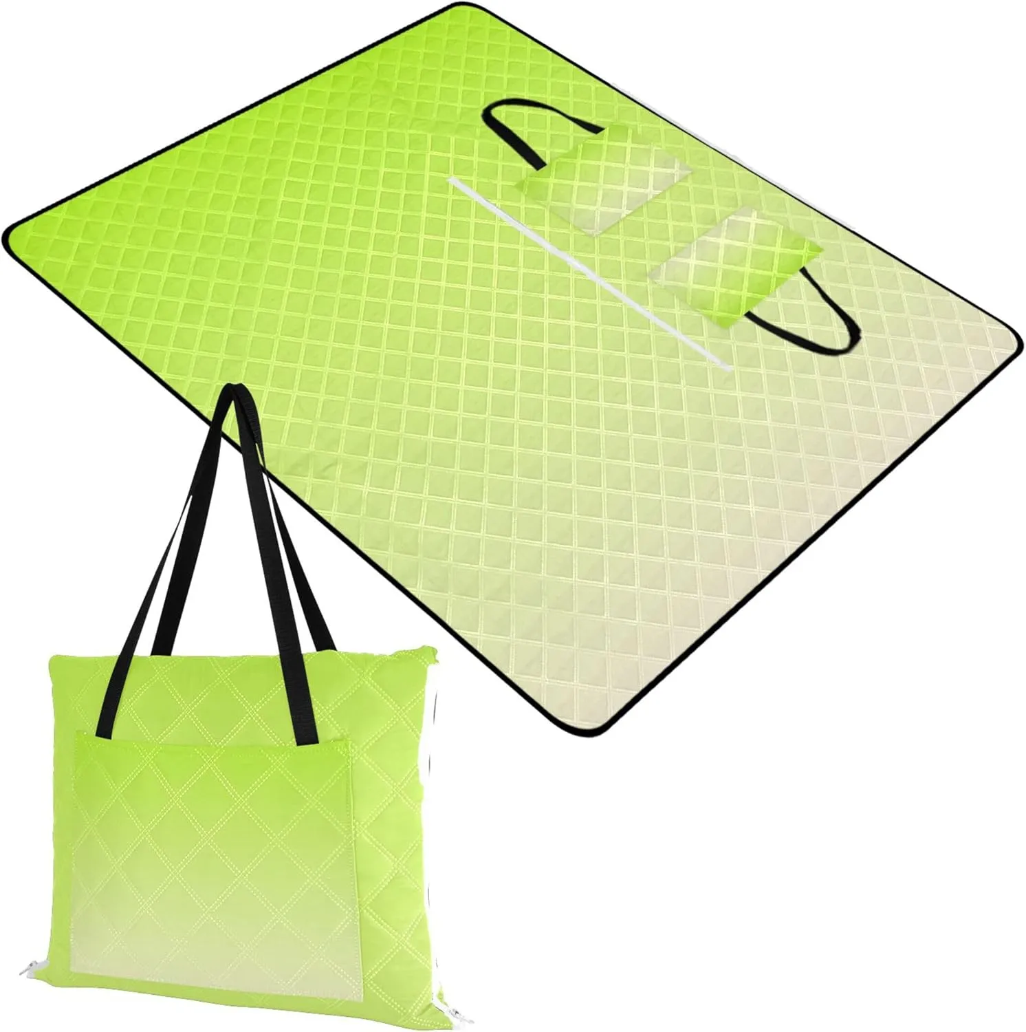 CHIFIGNO Lemon Green Cornsilk Gradient Waterproof Beach Blanket Sand Proof, Floral Outdoor Camping Mat Cute Picnic Mat Foldable, 80" x 60"