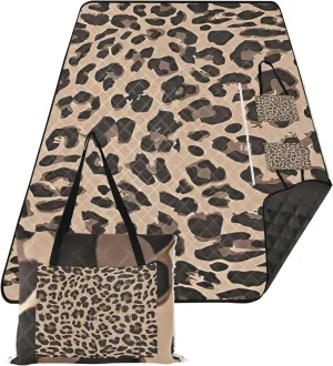 CHIFIGNO Leopard Skin Design Beach Blankets Waterproof Sandproof Cute Picnic Blanket Foldable Floral Camping Blanket for Grass 80" x 60"