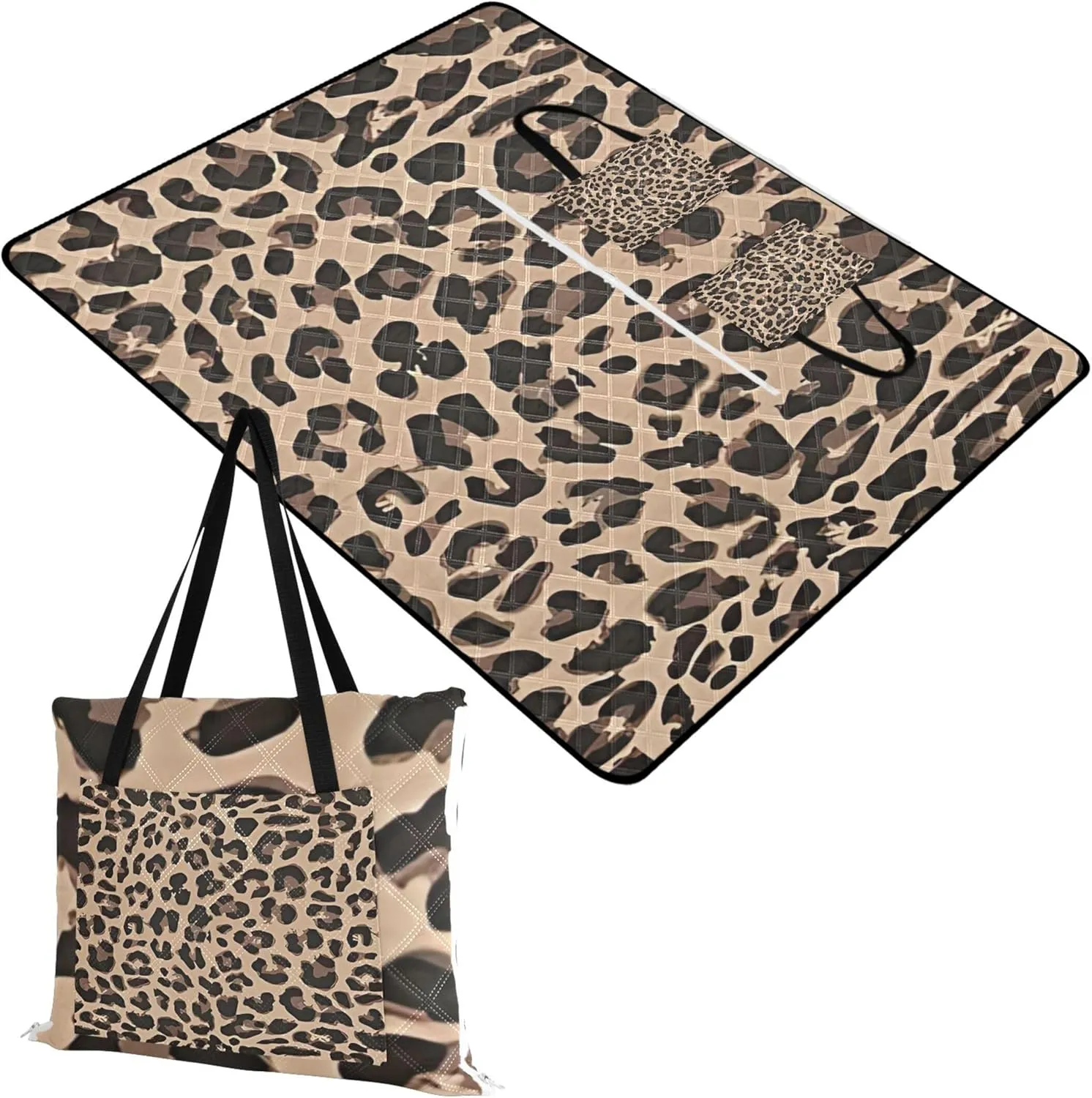 CHIFIGNO Leopard Skin Design Beach Blankets Waterproof Sandproof Cute Picnic Blanket Foldable Floral Camping Blanket for Grass 80" x 60"