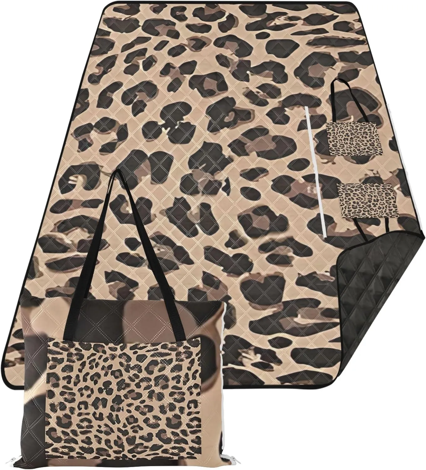 CHIFIGNO Leopard Skin Design Beach Blankets Waterproof Sandproof Cute Picnic Blanket Foldable Floral Camping Blanket for Grass 80" x 60"