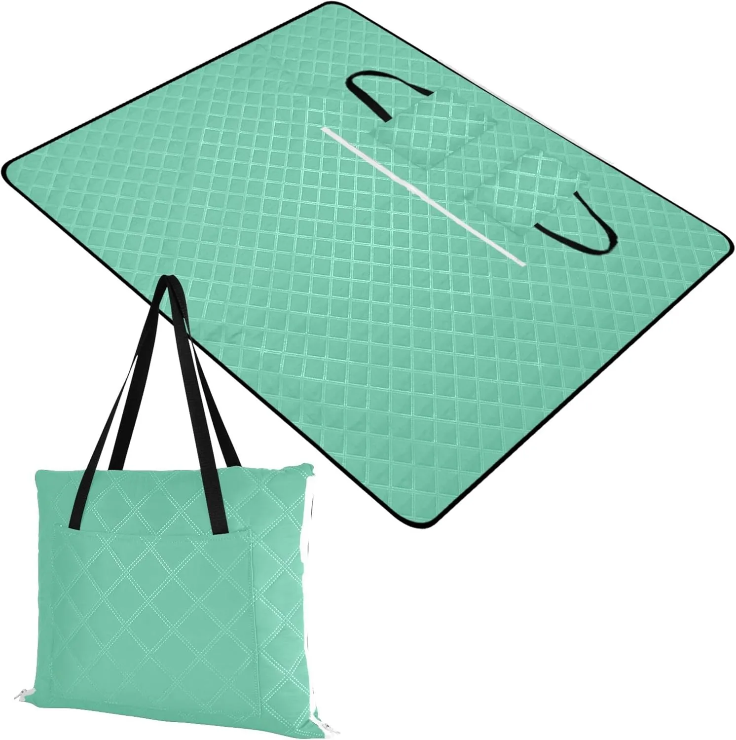CHIFIGNO Medium Aquamarine no Sand Beach Blanket Waterproof, Floral Outdoor Camping Mat Foldable Picnic Blankets Large, 80" x 60"